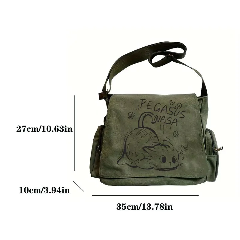 New Large Capacity Canvas Crossbody  Bag Cat Patterm Casual Shoulder Bag Message Bag For Women