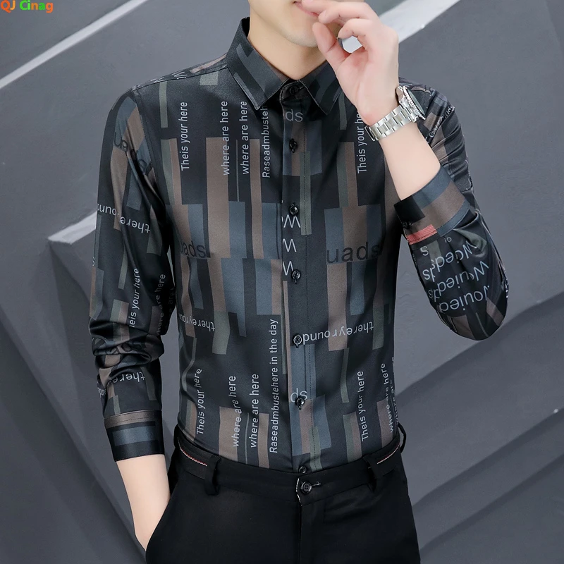 

Fashion Striped Long-sleeved Shirt Men's Single-breasted Square Collar Shirts Spring and Autumn New Man Shirt M-4XL