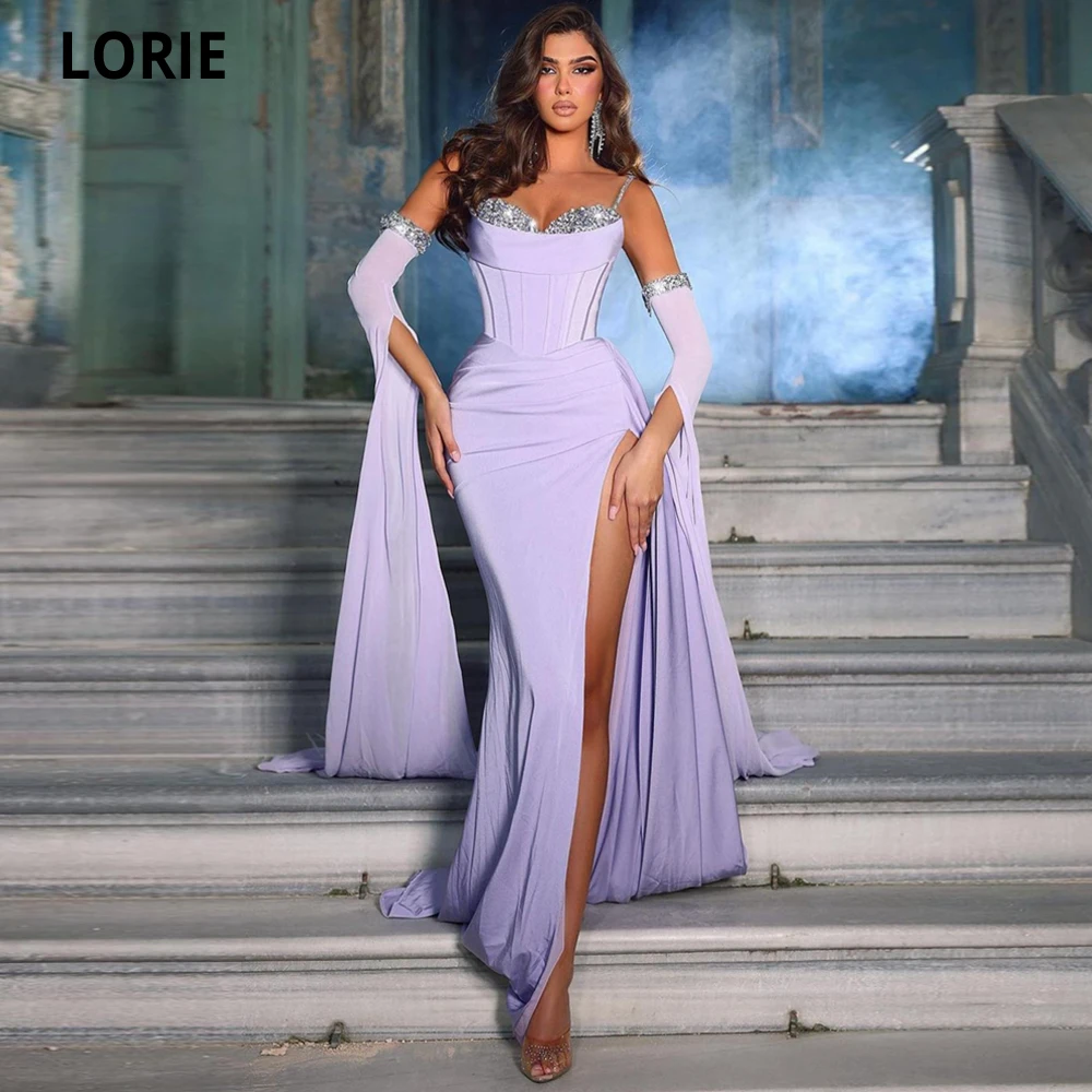 

LORIE Lilac Formal Mermaid Prom Dresses Plus Size Glitter Sequined Celebrity Gowns Sweetheart Leg Slit Long Evening Party Dress