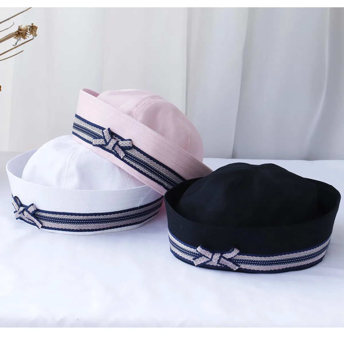 Cap Hat Costume Hat Navy Hat Flight Academic style Party Military Hat Comic JK Clothing Girl Lace Bow Round Top retro Beret women's hat