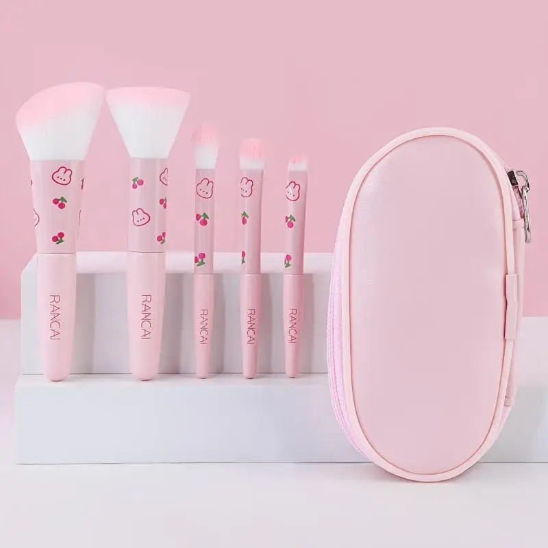 5-Piece Charming Compact Makeup Brush Set with Case