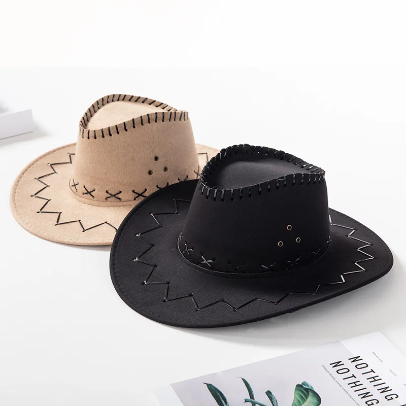 Vintage Western Cowboy Hat Cowboy Hat Imitation Suede Western Cowboy Hat  Men's Rider Hat панама Fedora Hat Panama Rope Accessori