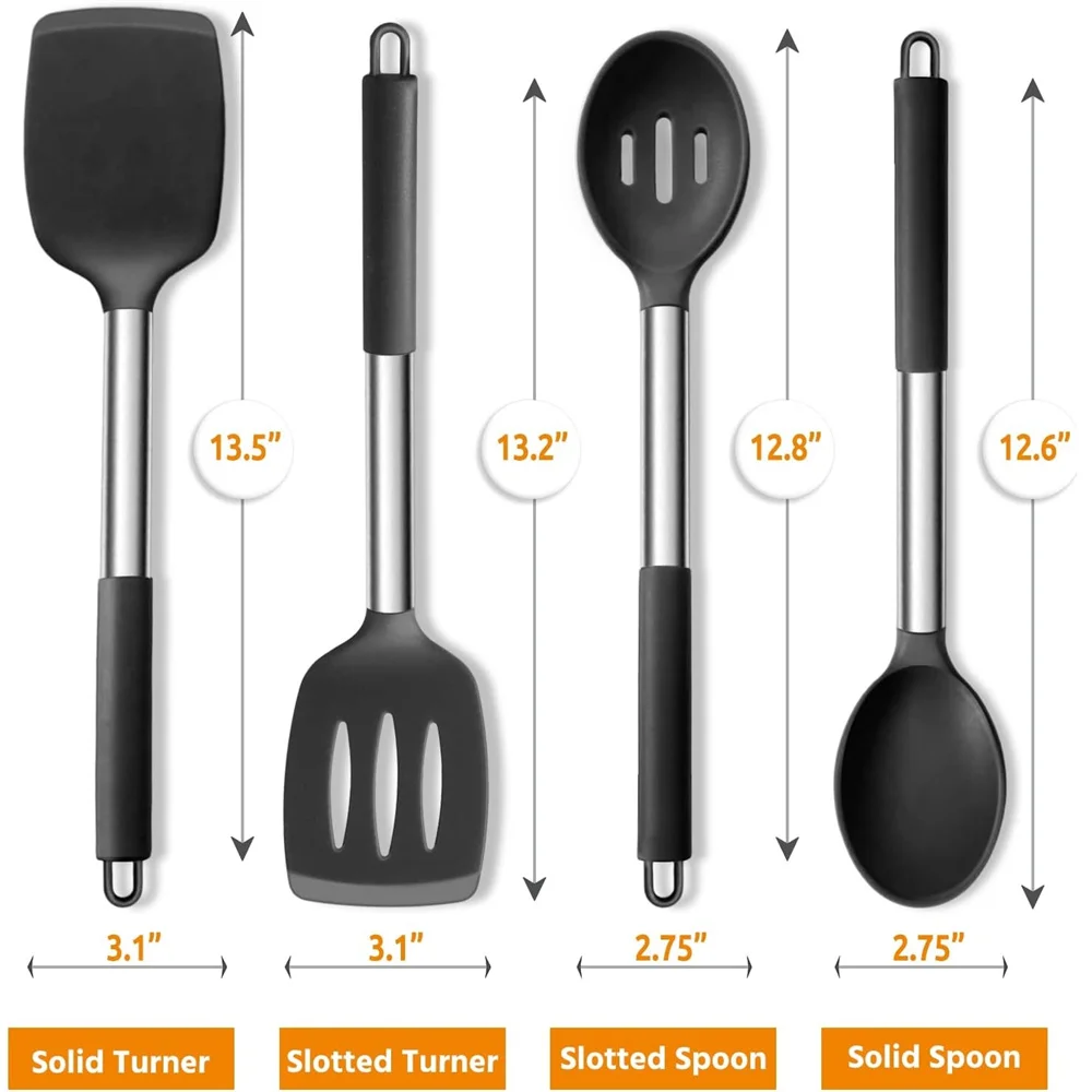 4 Pieces Silicone Spatula Kitchen Cooking Utensils Stainless Steel Tight Spatula Leaky Non-stick Cookware Kitchen Tools