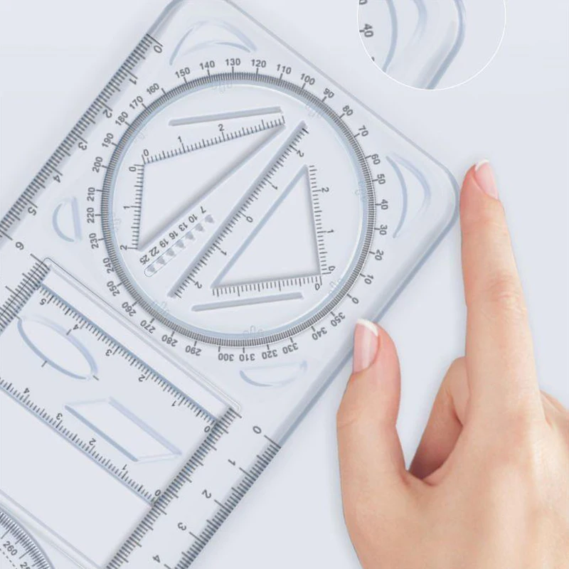 1PCS Elementary School Mathematics Students Use a Portable Transparent 3D Multi functional 360 &deg; Geometric Drawing Ruler