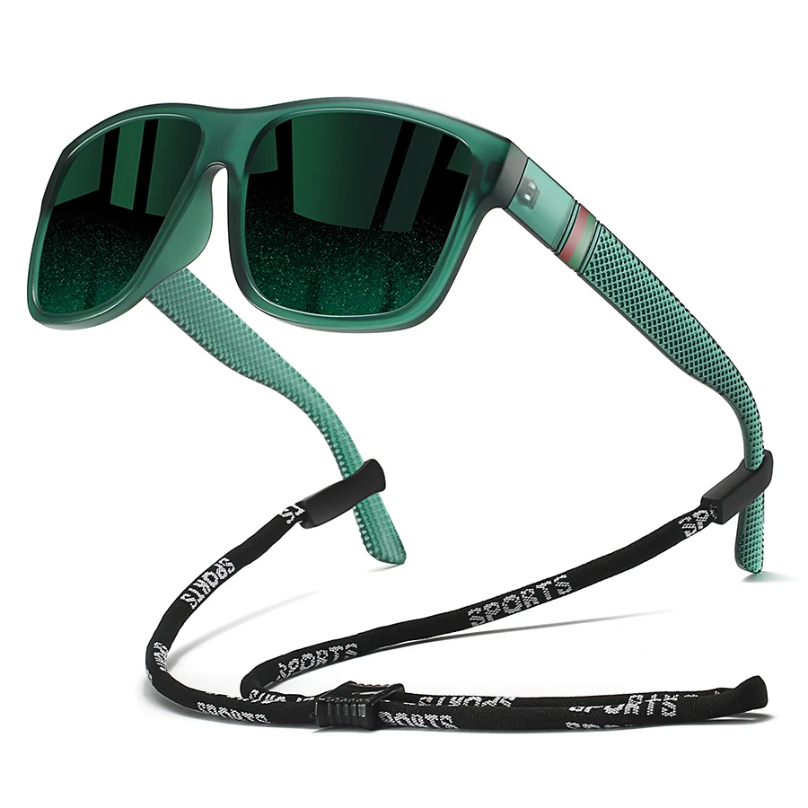 Lunettes carrées classiques avec chaîne pêche - Style tendance coloré léger pour conduite et activités extérieures
