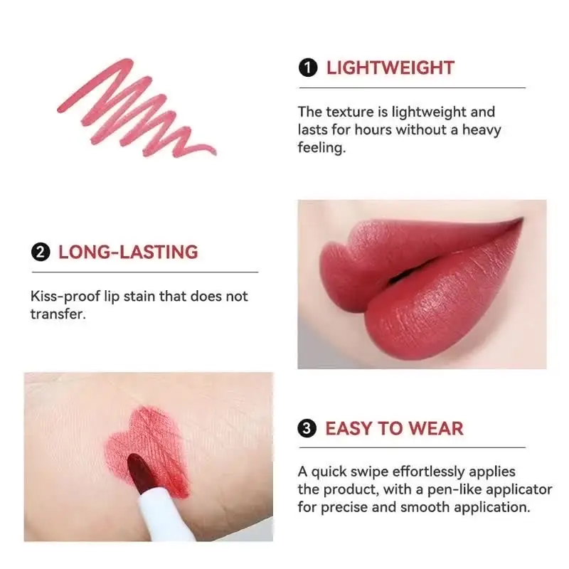 Liquid Lip Stain Pen Long lasting Lip Liner Waterproof Matte Pink