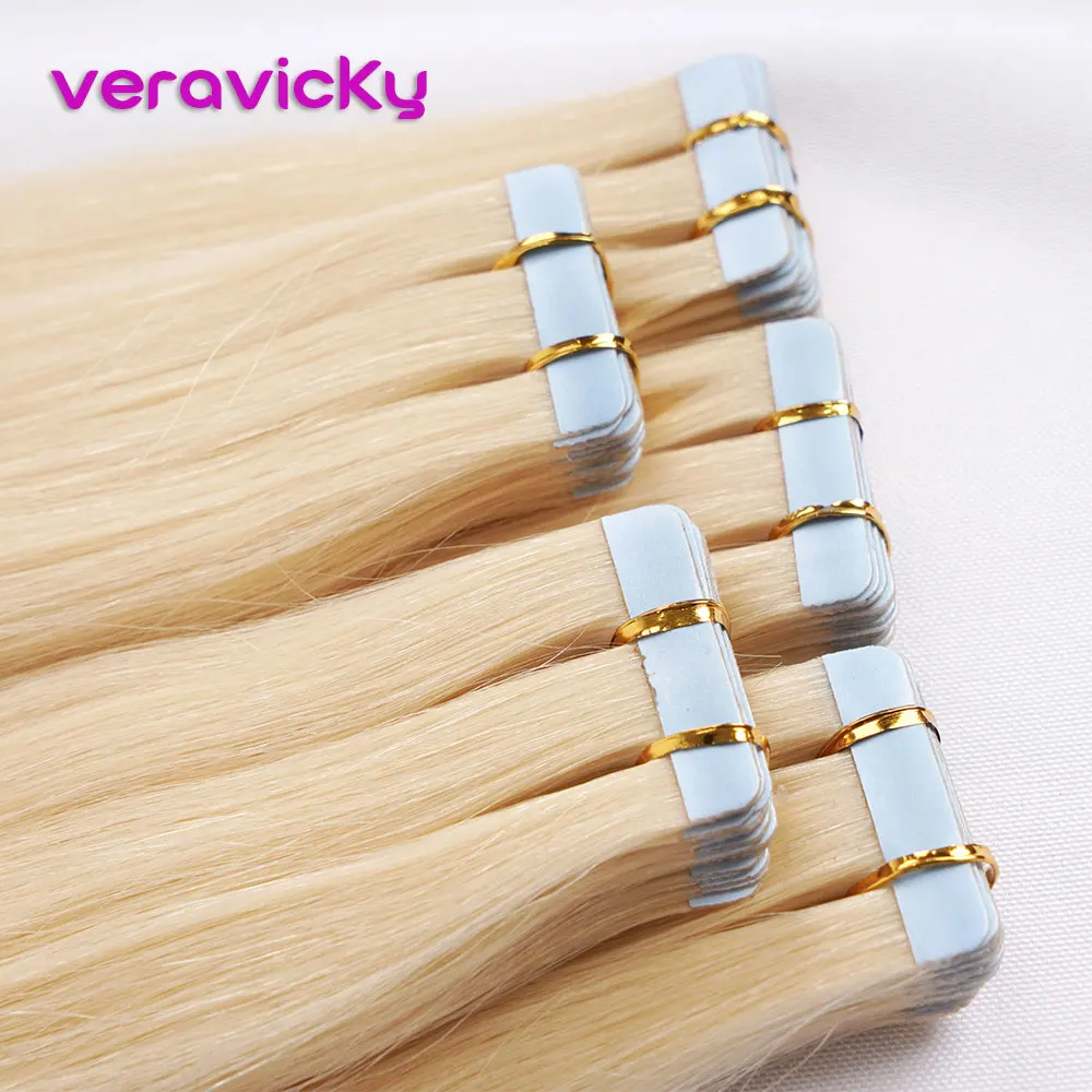 

Veravicky 16" to 24" 613 Platinum Blonde 50G Silky Straight Tape Hair Skin Weft Brazilian Remy Human Hair Tape In Extensions