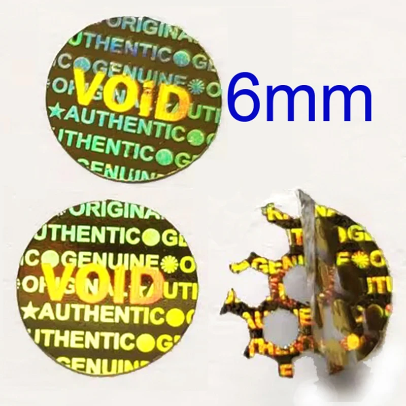 200pcs 6mm 골드 컬러 홀로그램 스티커   원본 보안 인감 벌집 제거 또는 변조 된 경우 왼쪽
