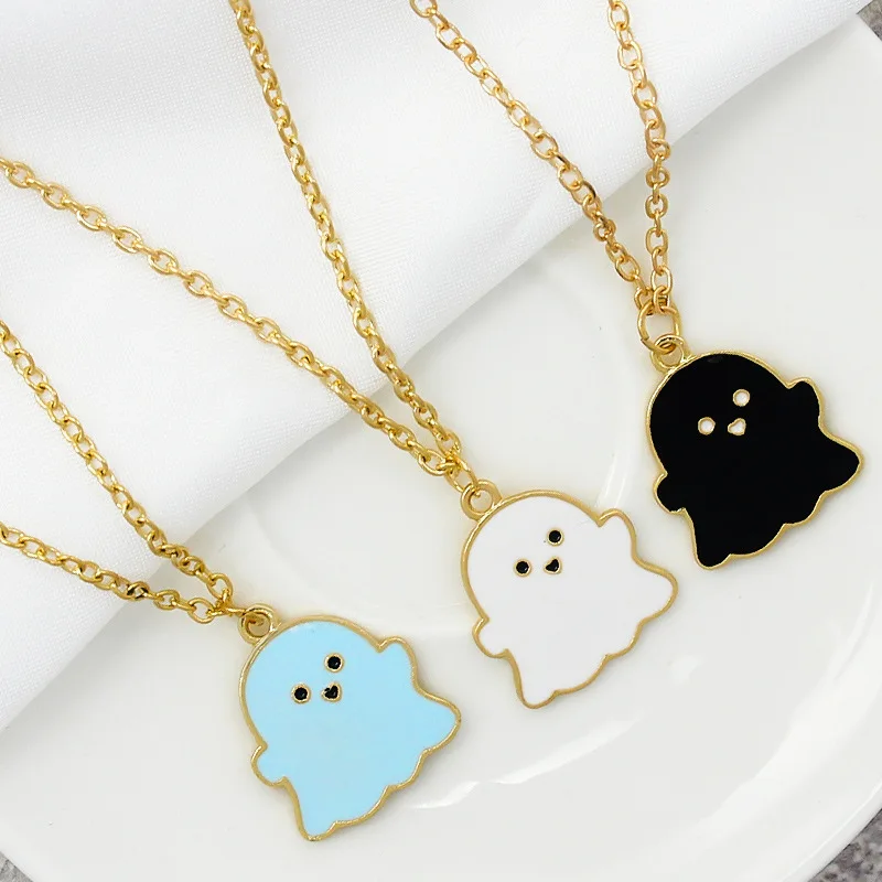 Cute Black And White Ghost Pendant Necklaces For Women Men Best Friend