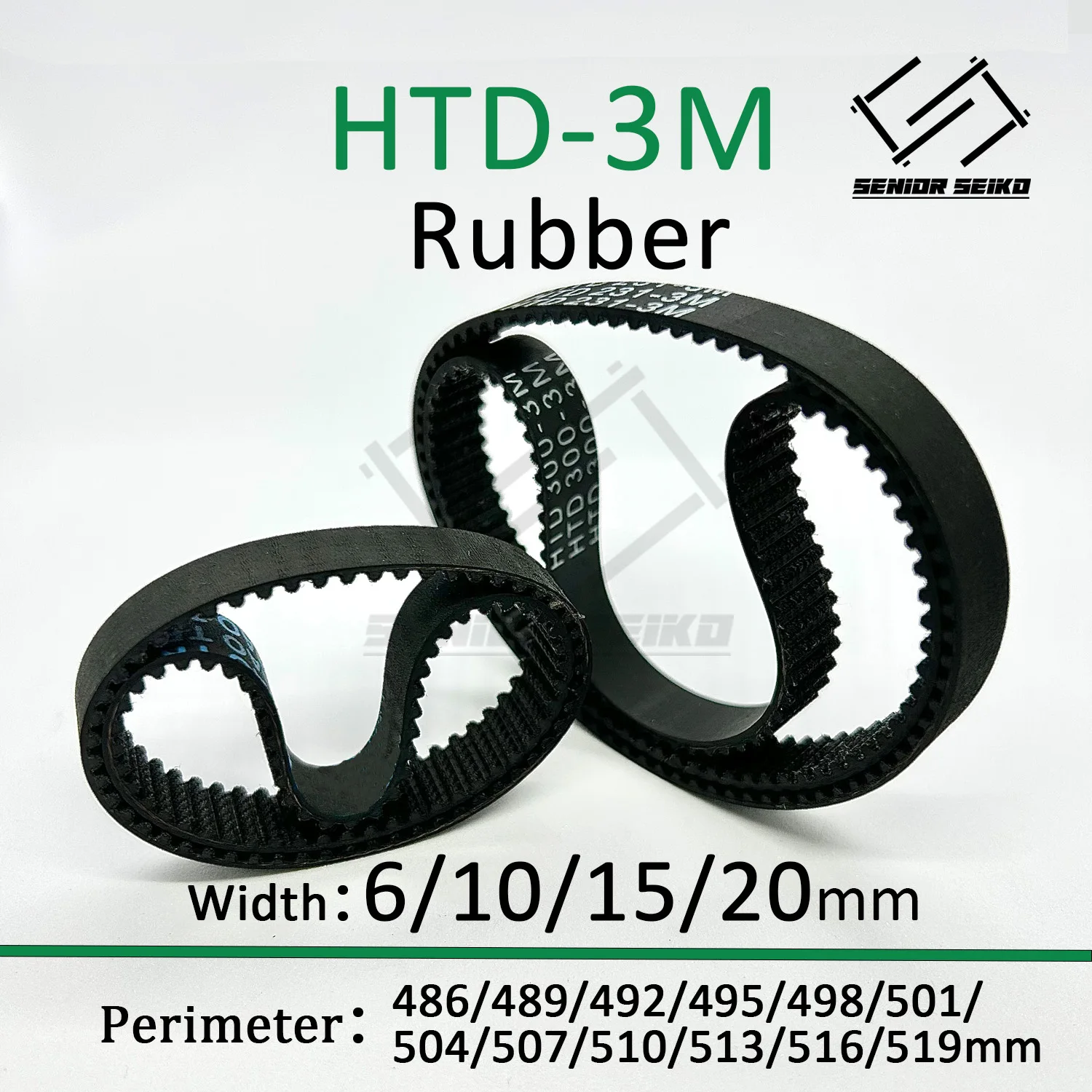 3M HTD Timing Belt Closed Synchronous Length 486-519mm Width 6-20mm