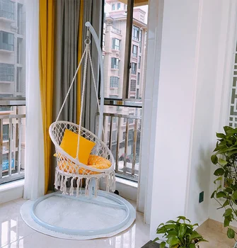 Sedia a dondolo in macramè intrecciata a mano, amaca da esterno con corda a Y per patio, terrazza, giardino, casa, camera da letto, relax interno