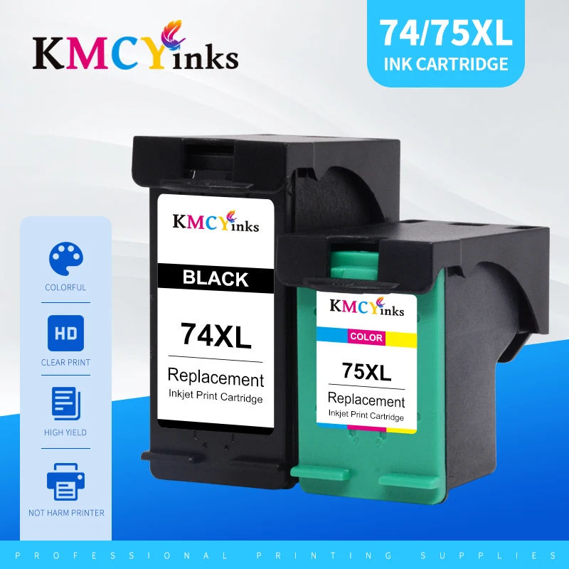 

KMCYinks 74XL 75XL Ink Cartridge compatible for hp74 for 75 74 Photosmart C4200 C4280 C4345 C4380 C4385 Deskjet D4260 D4360