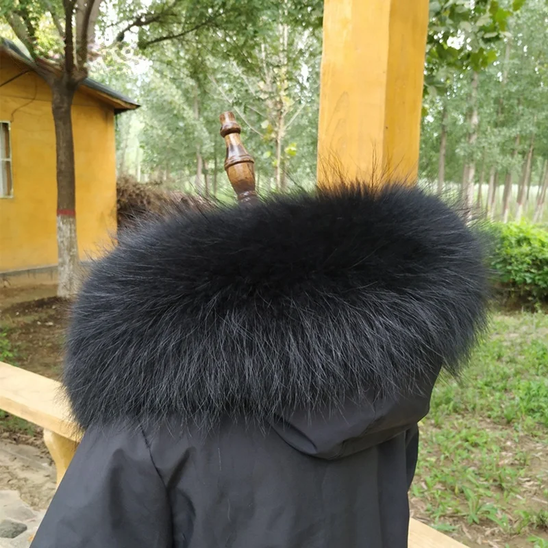 Real Raccoon Fur Collar Winter Coat Hood Decor Furry Fur Scarf Women Men Real Fur Shawl luxury Warm Large Size Fur Scarf