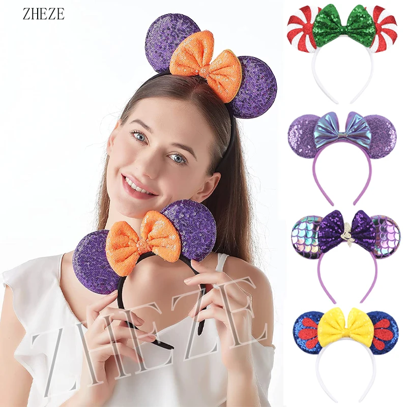 

Hot Sales Mermaid Mouse Ears Headband For Girls Women 4.5" Bow Hairband Cartoon Character Cosplay Hair Accessories