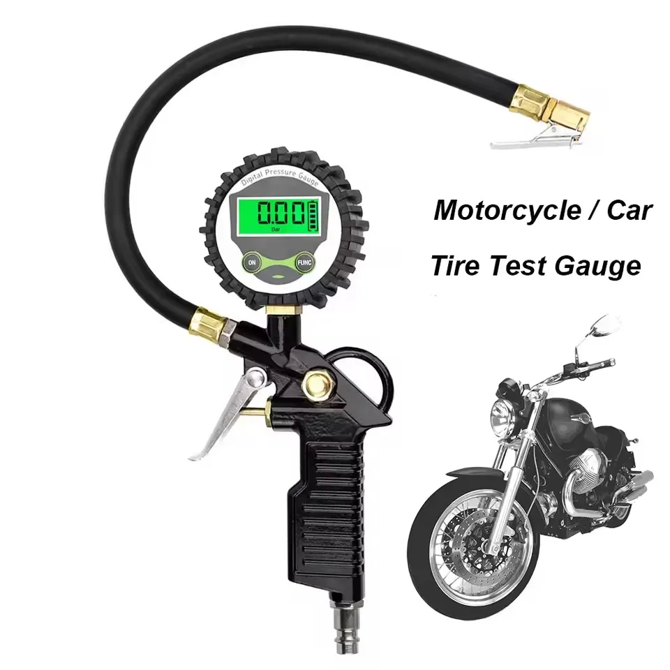 Black Zinc Alloy Tire Inflator Gauge for Cars Motorcycles