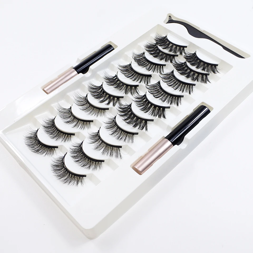 Korean Beauty False Eyelashes Magnetic Glue and Lash Applicator Makeup Magnetic Eyelashes Set 1/10 Pairs