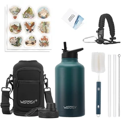 Insulated Stainless Steel Water Bottle with Straw & Lids - Large Capacity Outdoor Sports Flask - 1890ml (Gradient Blue)