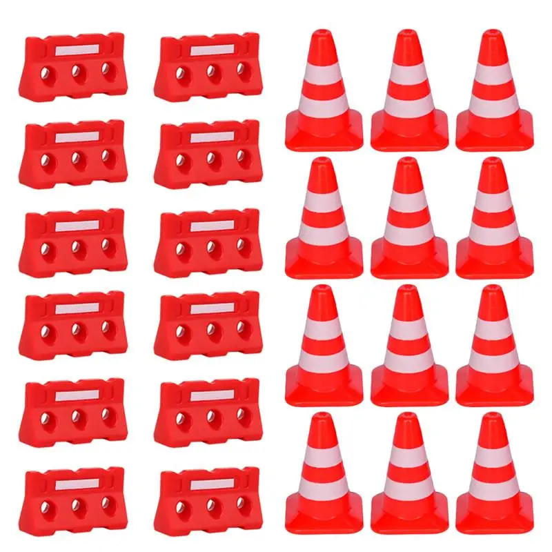 24Pcs Mini Traffic Cones Fences Traffic Road Signs Playset Cones Hats Educational Tool Cone Hats Street Signs