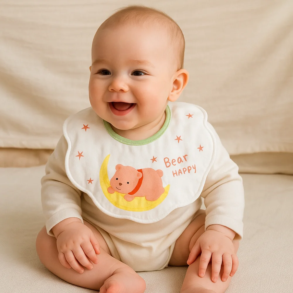 Cartoon Anti-vomiting Bibs Cotton Yarn Flower Shape Baby Drooling Bibs Round Neck Rotatable Baby Cotton Bibs