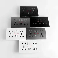 Universal Wall Socket with USB-C USB Charger & Switches, 2 Gang Power Outlet With LED, Flush Mount, AC 110-250V 5
