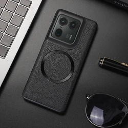 Luxury PU Leather Magnetic Wireless Charging Protective Back Cover for Motorola Edge 50 Ultra and Pro (Black)