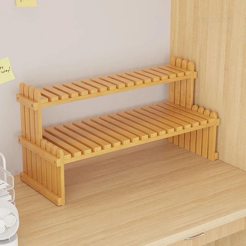 Display New Shelf for Window Display Modern Small Double-layer Plant Stand Luxury Minimalist Bamboo Flowerpot Holder for Desktop