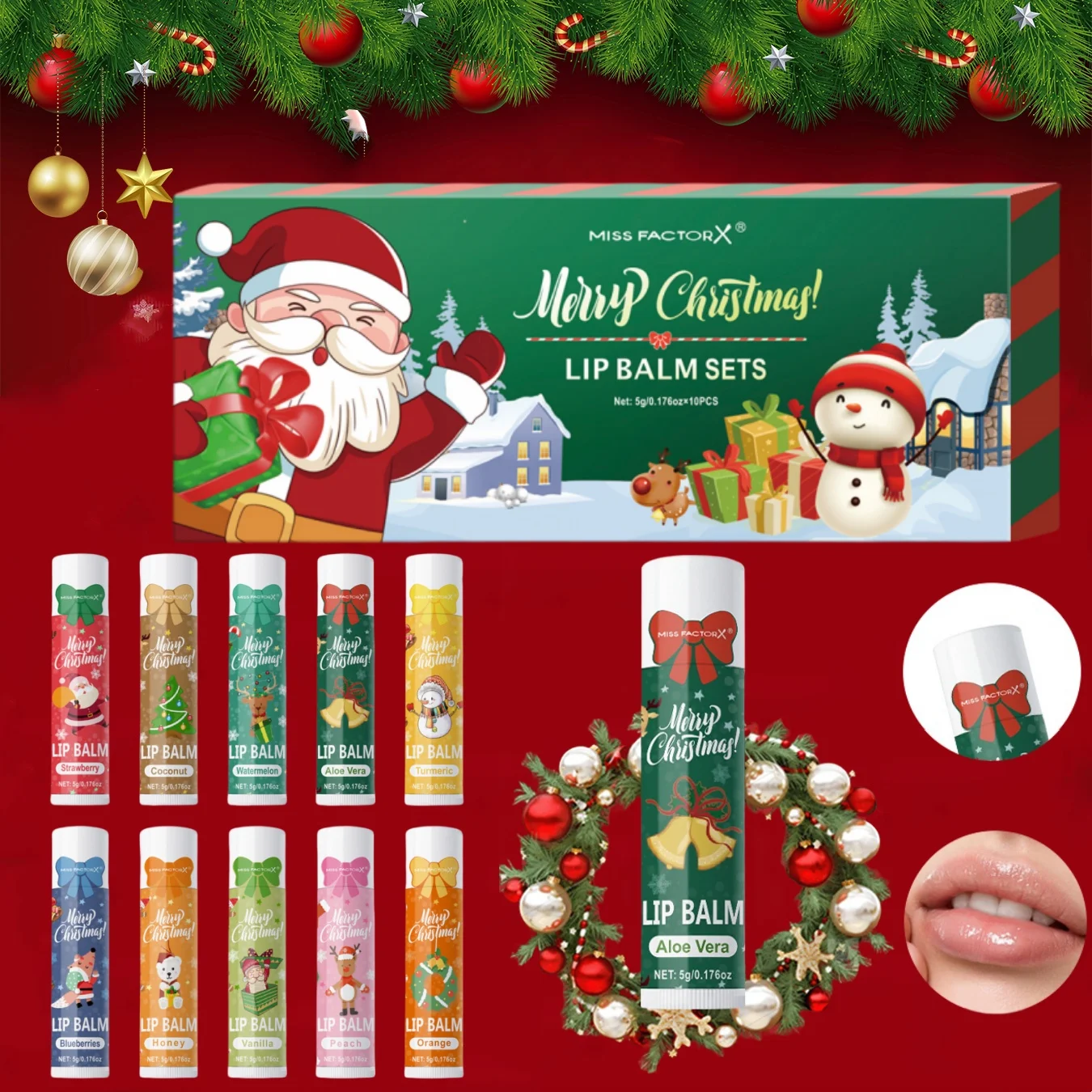 10PCS/Box Christmas gift box, lip balm set, deeply hydrating lip moisturizer, lip color brighten, gift to women 5