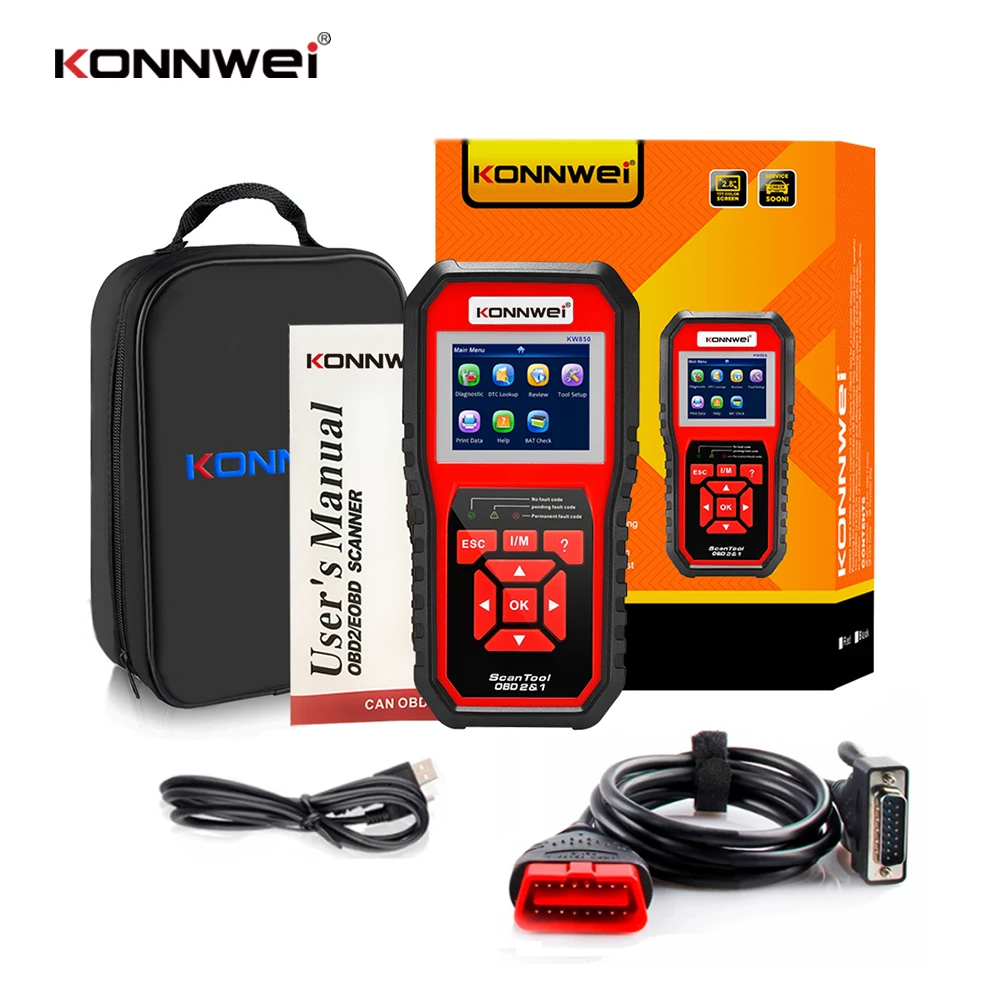 KONNWEI KW850 full OBD2 Car Diagnostic Tools OBD 2 Auto Scanner Check Engine O2 sensor Battery Test OBDII Code Reader PK CR3008 motorcycle oil temp gauge Diagnostic Tools