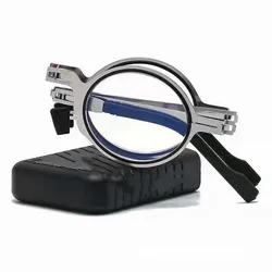 Ultra - Light Folding Anti - Blue Light Reading Glasses - Comfortable Full - Frame Metal Eyewear for Men and Women (Round with Box)