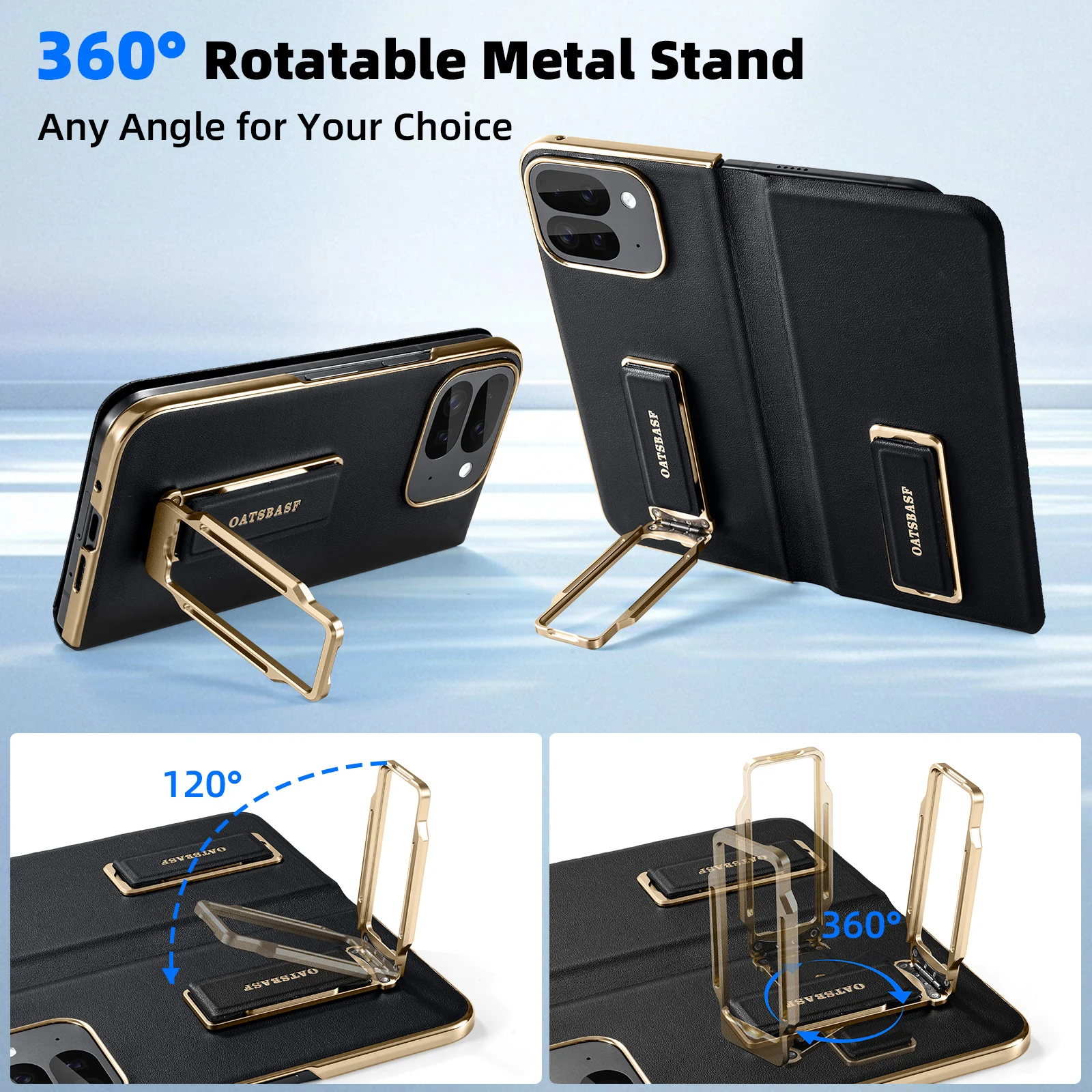 Eary For Google Pixel 9 Pro Fold Phone Case With Dual Wristband Leather 360° Rotate Stand Shockproof Protector Full Cover Bumper