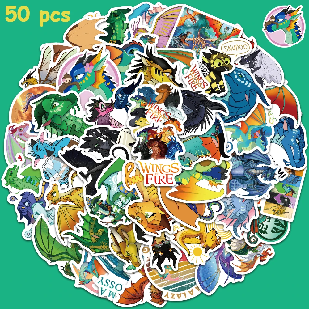 50pcs Cartoon Wings of Fire Stickers Decals For Kid Laptop Skateboard Guitar Suitcase Fridge Phone Cars Decals Kids Gifts Toy