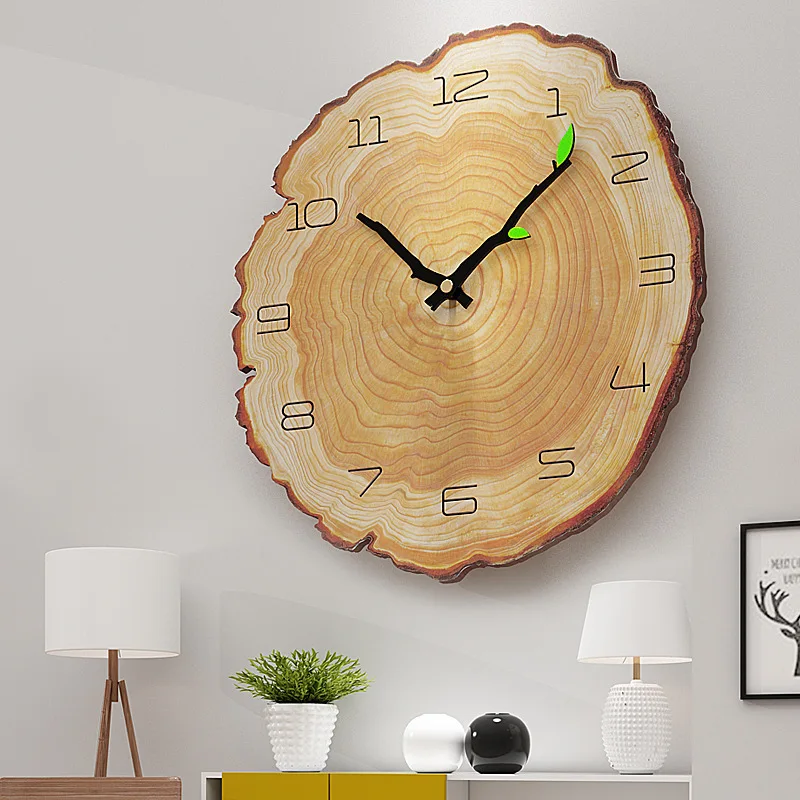 

Living Room Decoration Wood Grain Quartz Modern Durable Mute Running Battery Operated Practical Wall Clock Simple Annual Ring