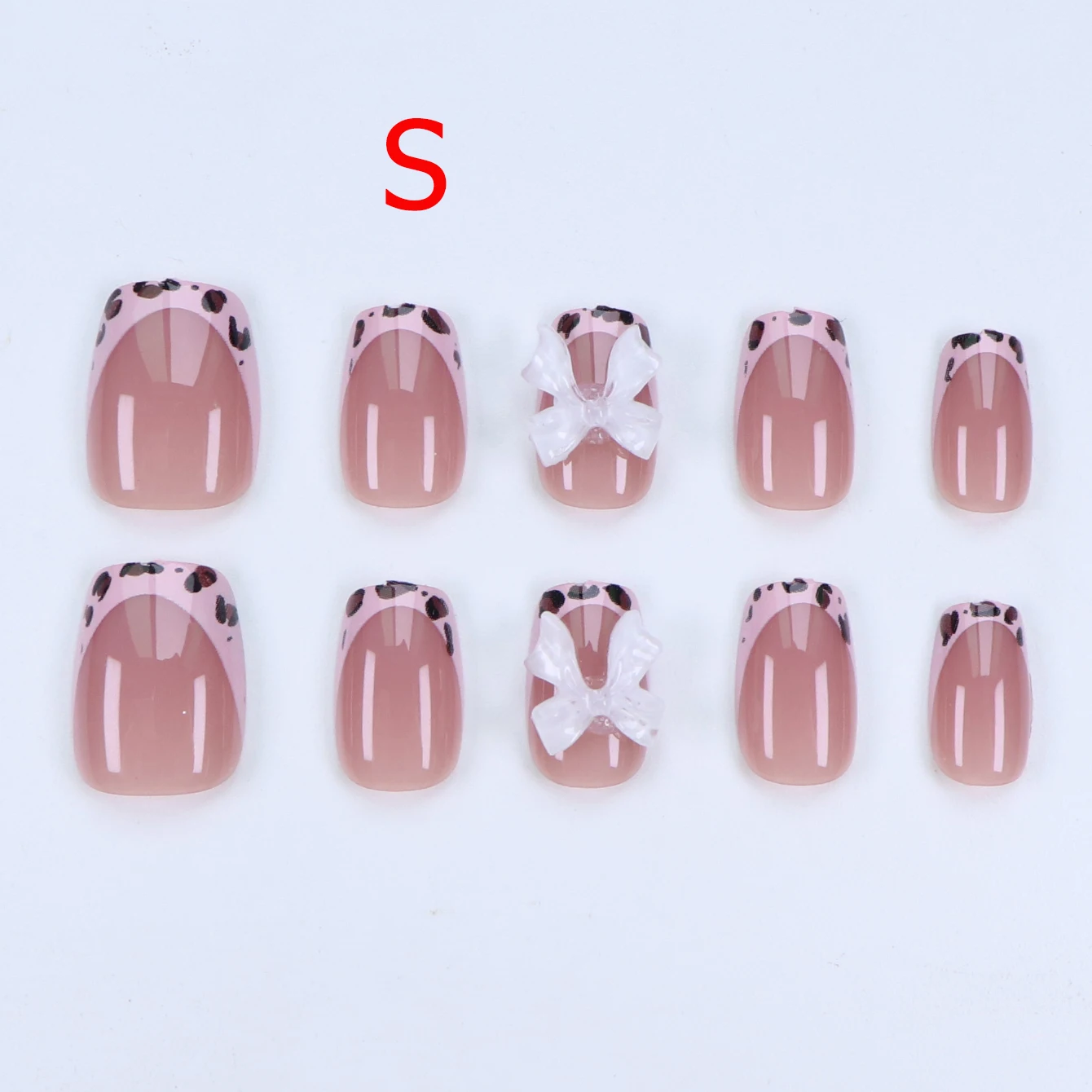 10-teiliges kurzes schwarzes künstliches Nagelset mit vollständiger Abdeckung – zum Aufdrücken der Nägel, Schleife-Design – 1-teiliges Nagelfeile und 1 Nagelkleber-Aufkleber-Set – Detail 7