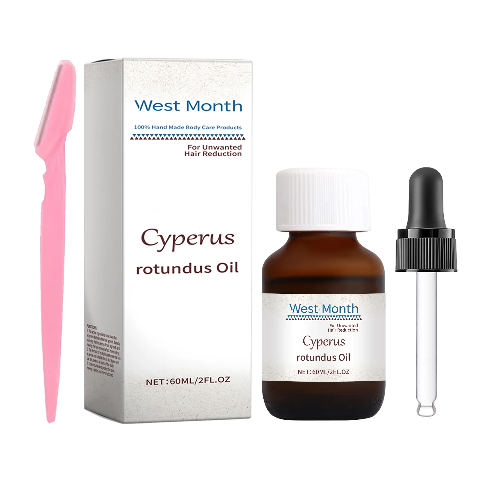 Huile dépilatoire Cyperus Rotundus : Hydratante, douce et indolore, elle hydrate et ralentit la repousse des poils dans le corps, les aisselles, les jambes et les bras._voghion.com