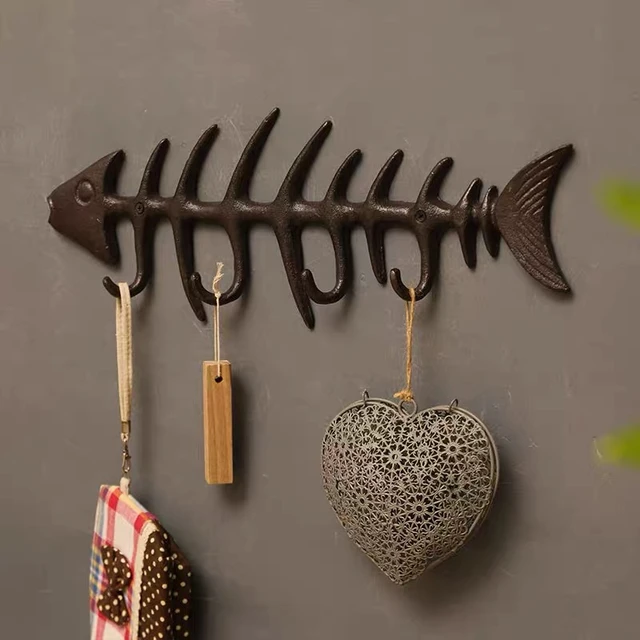 Creative Fish Bone Wall Mount Decorative Hooks Cast Iron Retro