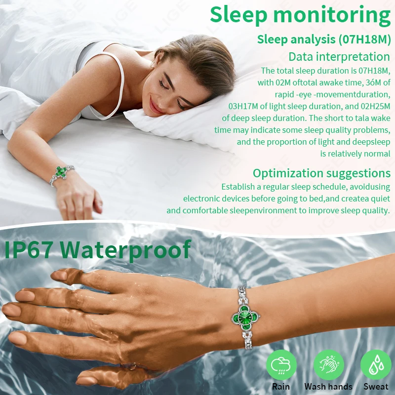 LIGE Luxury Ladies Quartz Watches Smart Bracelet Woman Heart Rate Blood Pressure Monitor AI Health Smart Watch Women Sport Band