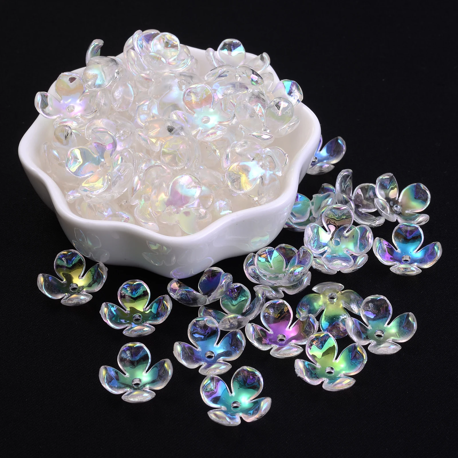 50 teile/los Acryl Blume Transparent ABS Bunte Perlen Spacer Perlen Für Schmuck Machen DIY Armband Halskette Zubehör – Detail 6