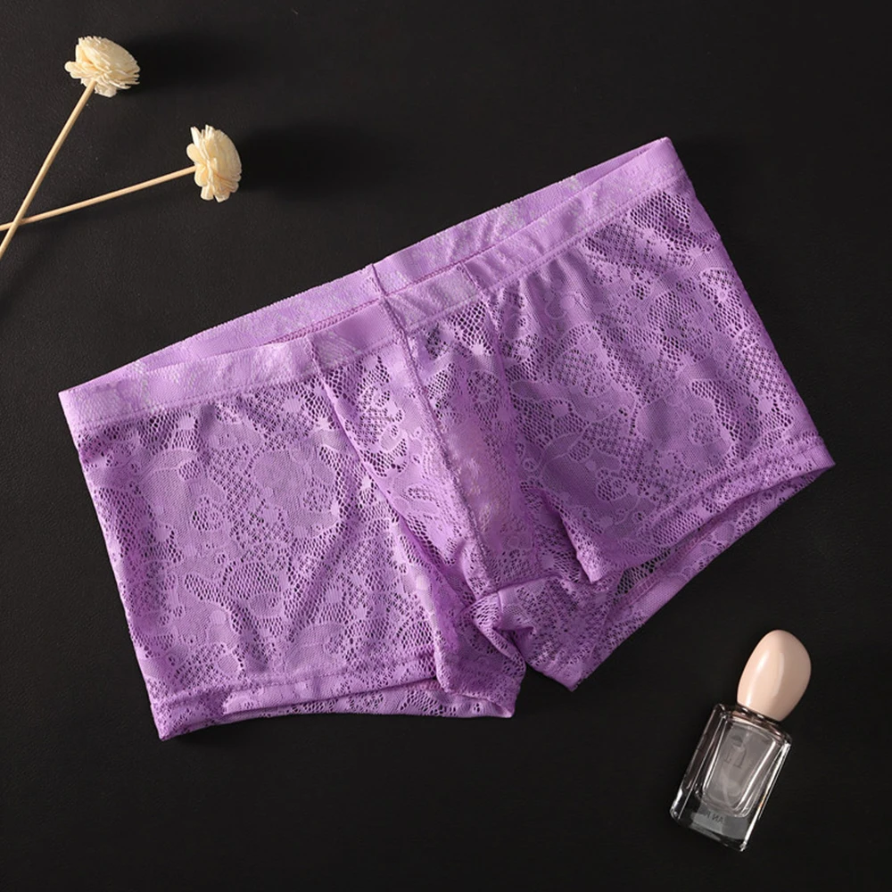 

Lace Bulge Pouch Underwear For Men, Transparent Boxer Briefs With Low Waist, Tag Size L 3XL, Made Of Breathable Fabric