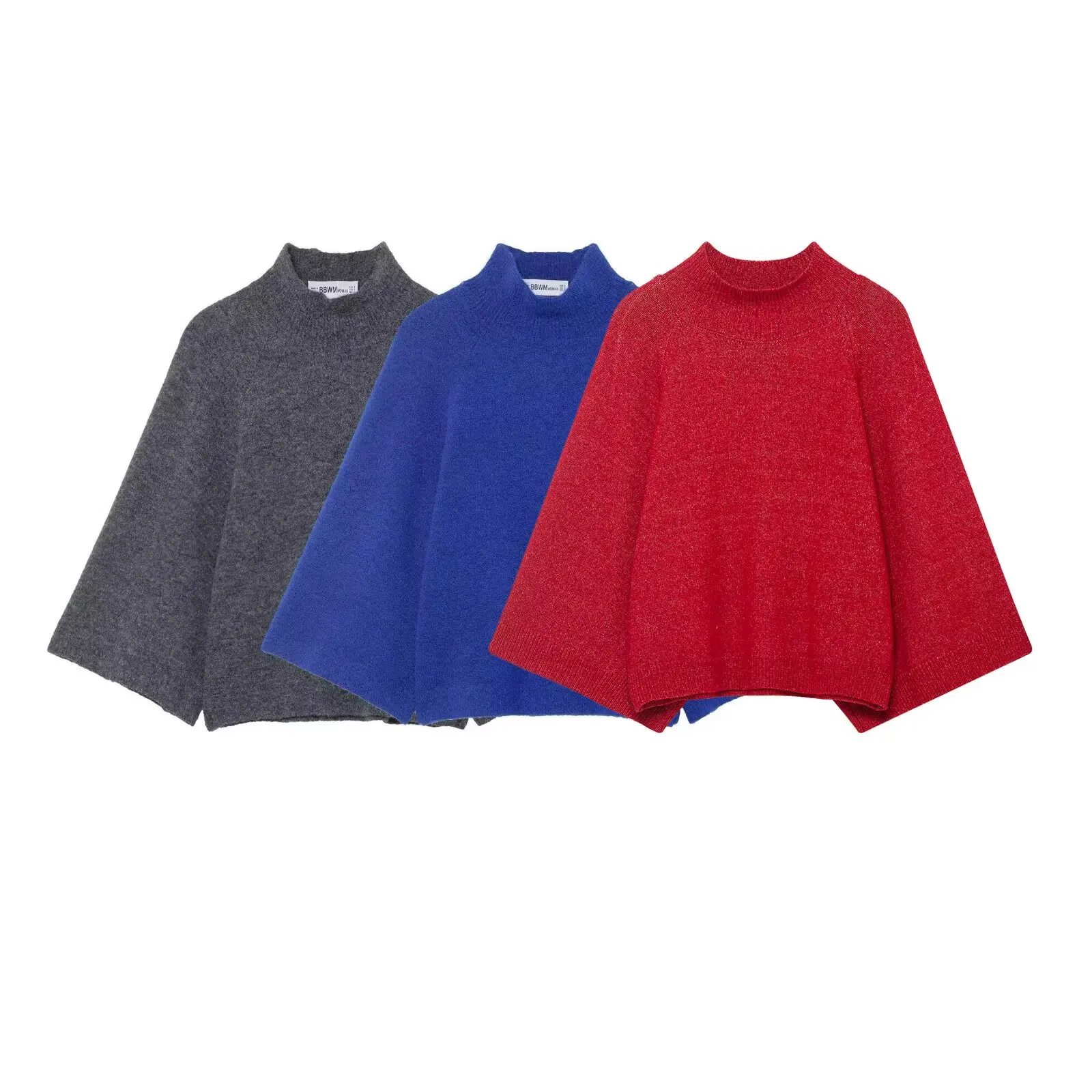 Chic Autumn Knitted Pullover Women Vintage Solid Sweater Fashion Casual Wide Sleeve Female Street Knitwear Top