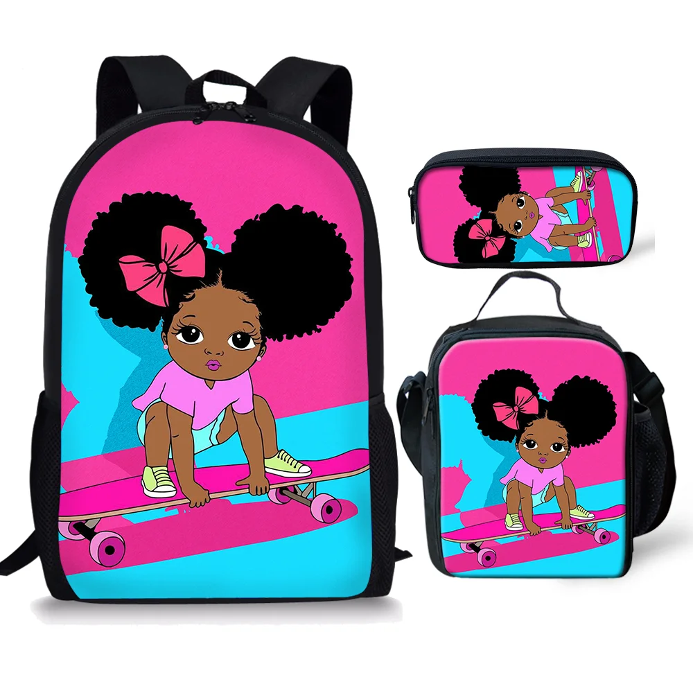 Wholesale School Bags Kids Backpack African American Girls Print Teenager School Bag Set for Kids with Meal Pack and Pencil Case