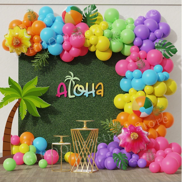 Summer Pool Party Balloon Garland Arch Kit, azul, laranja, amarelo, balões  de látex para luau havaiano, praia, decoração de festa de aniversário, 161  peças - AliExpress