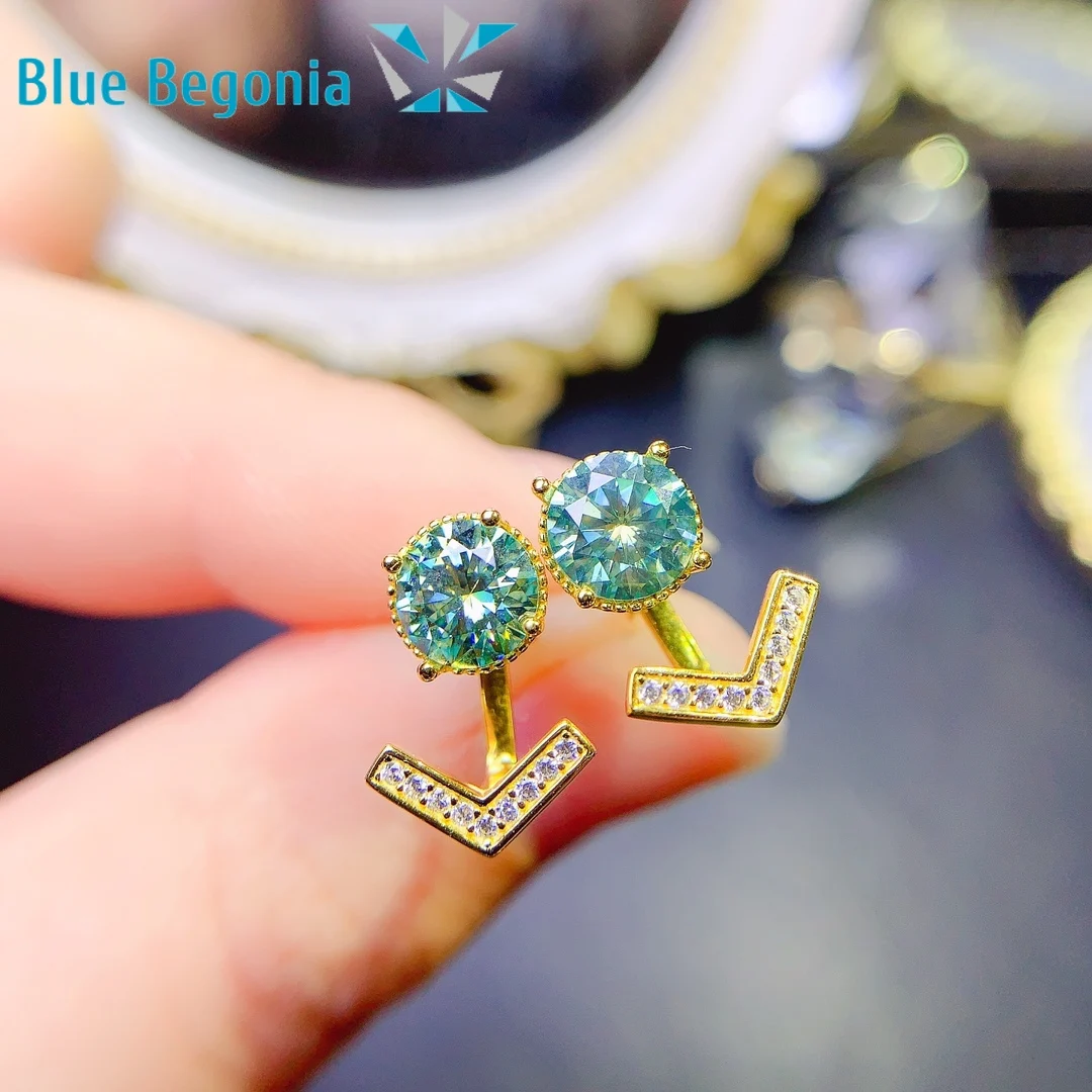 

S925 Sterling Silver Green Moissanite Earrings VVS1 Lab Diamond Party Gift for Woman 6*6mm Gemstone