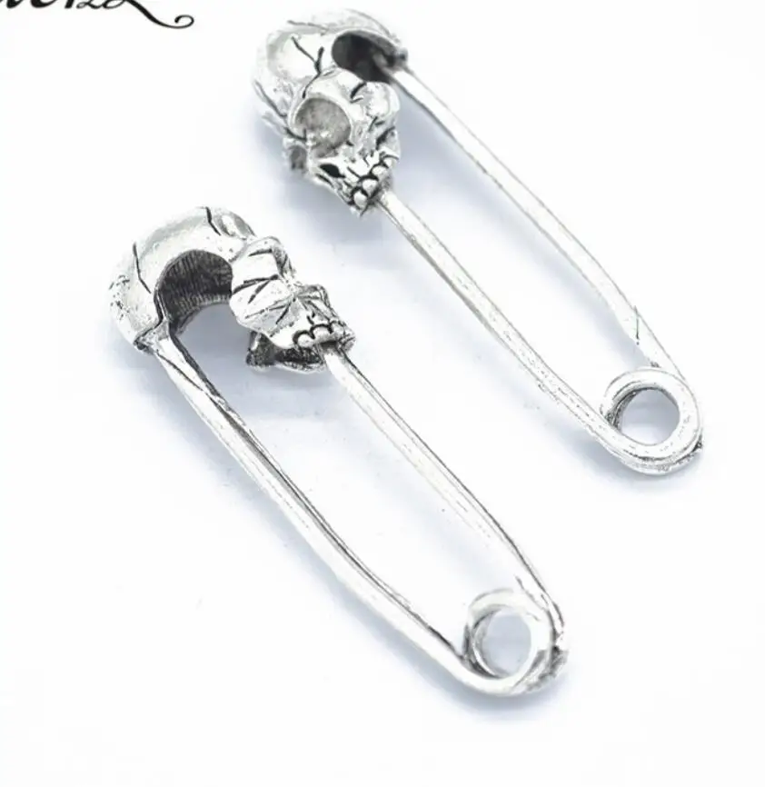 15 pcs 50*14mm DIY Assorted Antique Metal Skull Hand Safety Pin Charms Pendant for Crafting Jewelry Making Accessory F0174