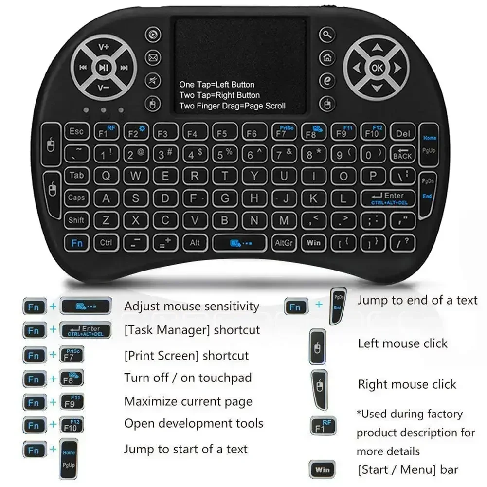 Air Mouse Cool Backlit I8 Mini 2.4G Wireless Keyboard Touchpad English Russian Spanish French Remote Control Android