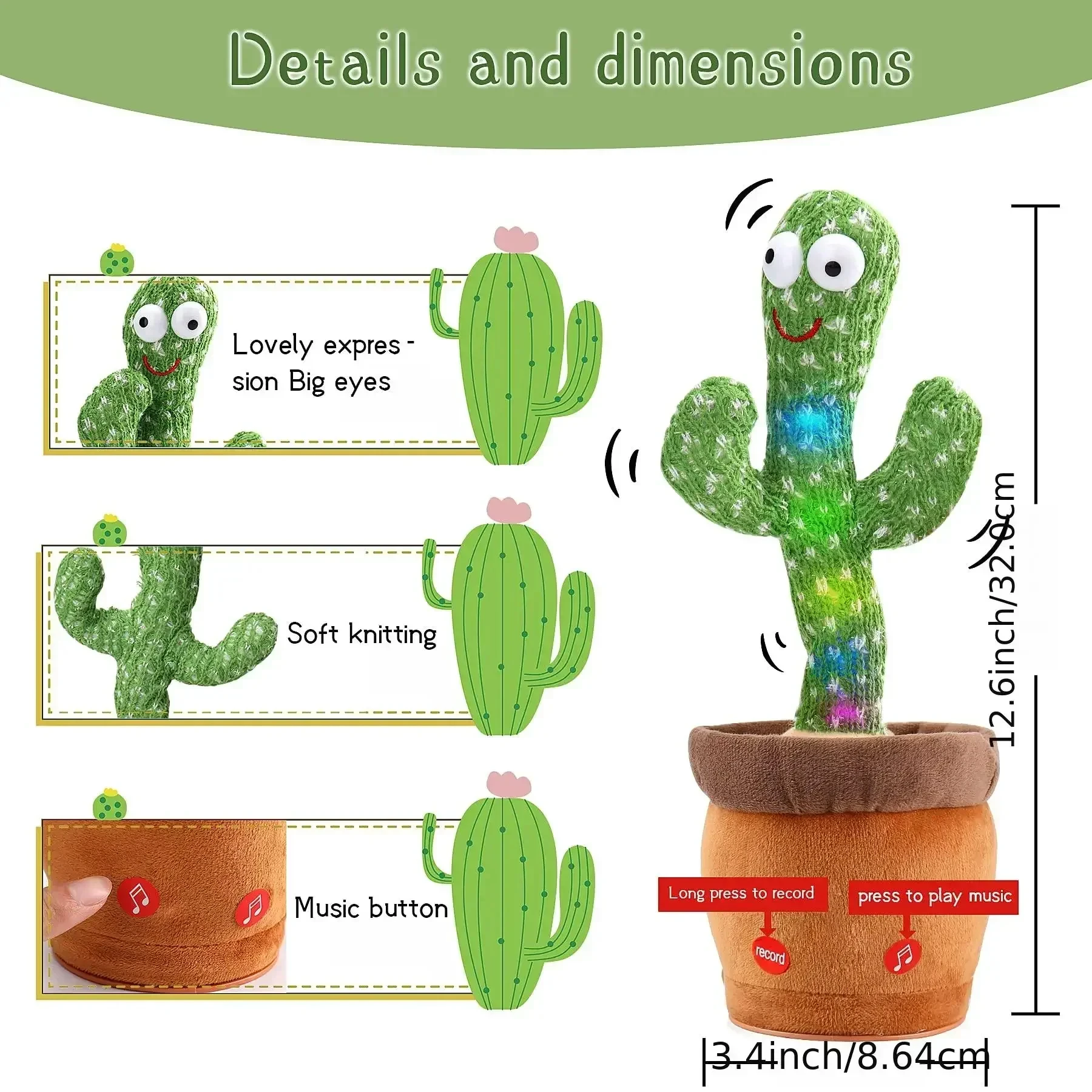 A talking cactus toy that can be charged, recorded, and repeated. Suitable for Spanish, English, and Arabic voice changer 5