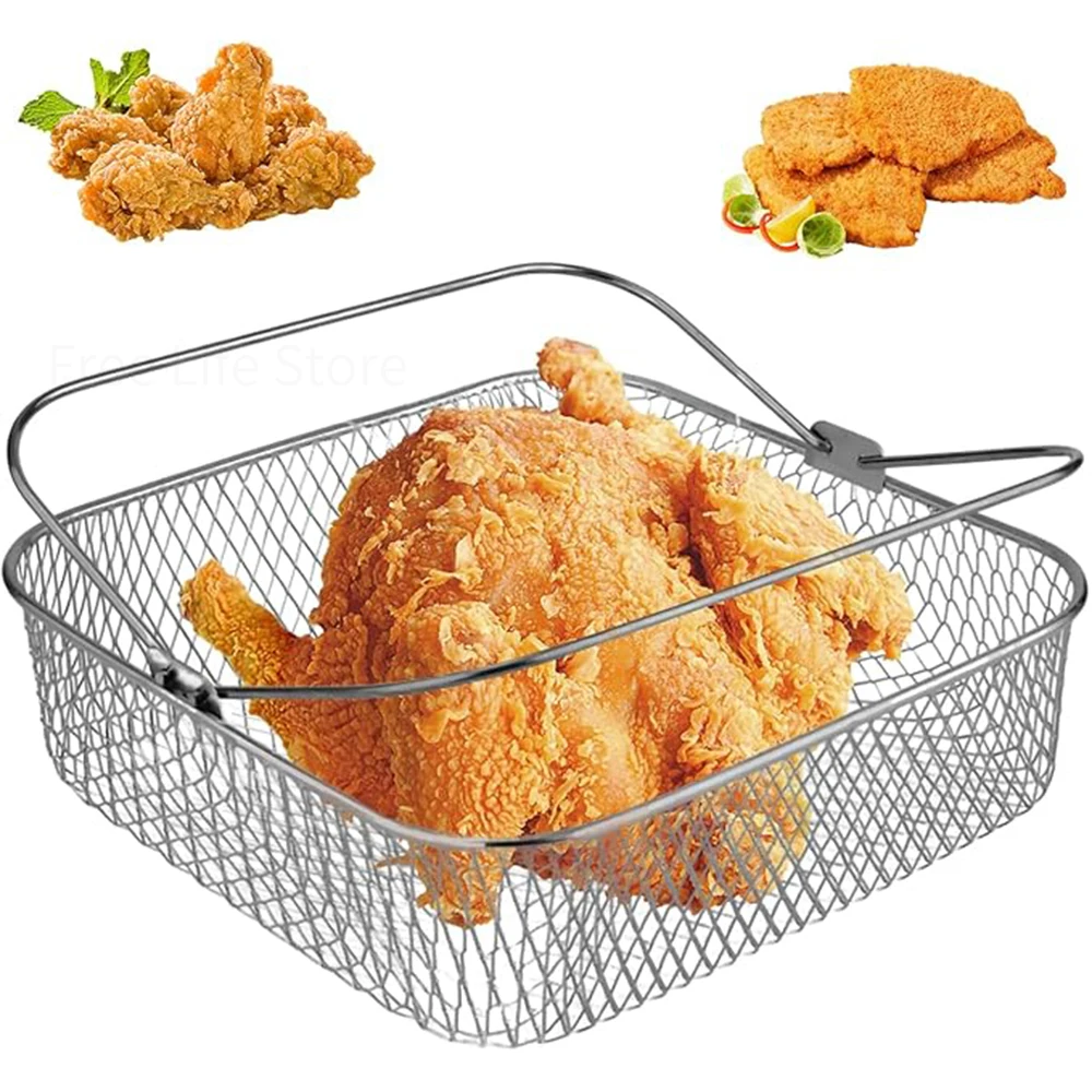 Steamer Rack Air Fryer Rack Steamer Basket 8 Inch Air Fryer Basket Stainless Steel Square Air Fryer Pan Wire Mesh Steamer Rack with Handles
