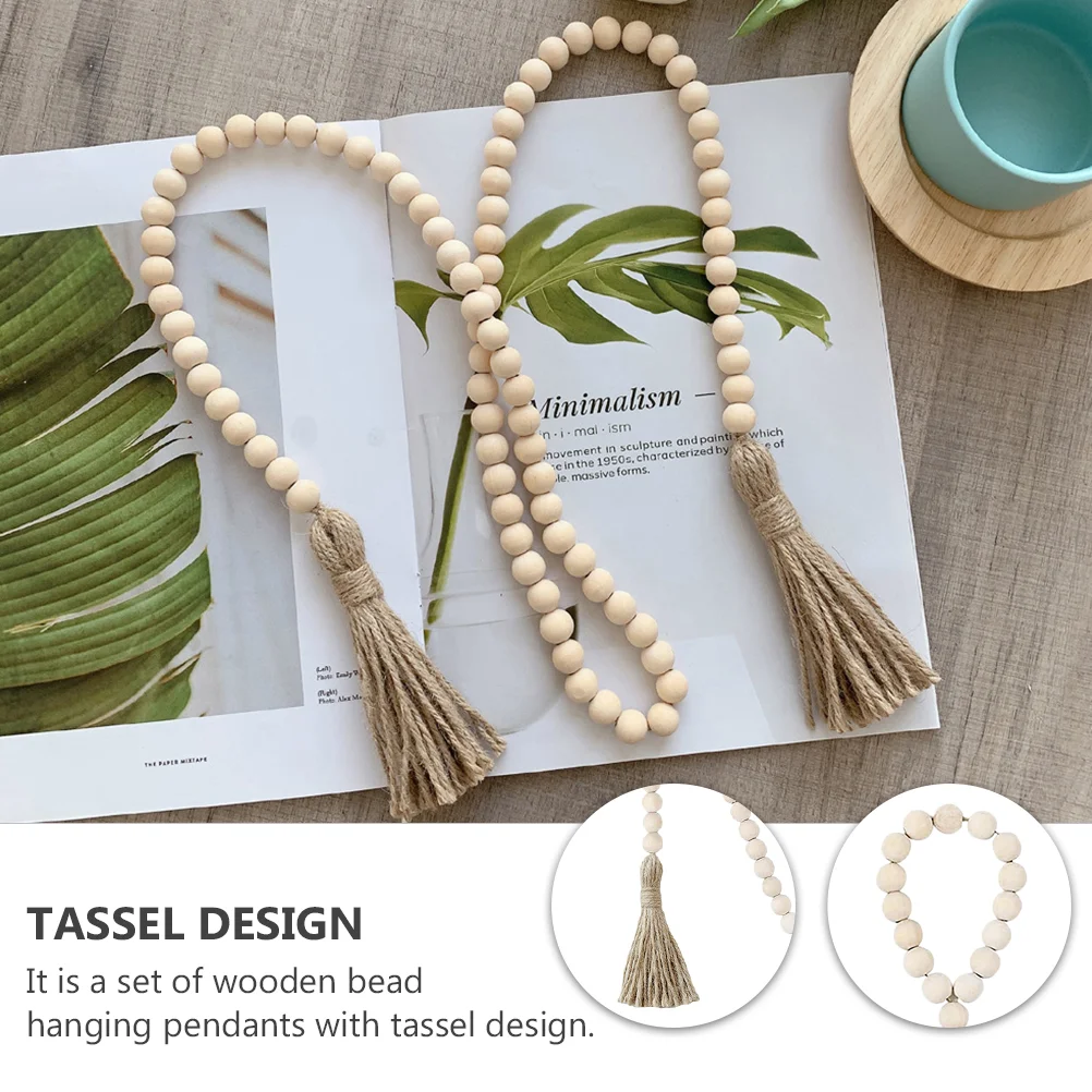 

3pcs Farmhouse Bead Garland Wooden Bead Garland Set Rustic Beads with Tassels Home Ornament Holiday Christmas Hanging