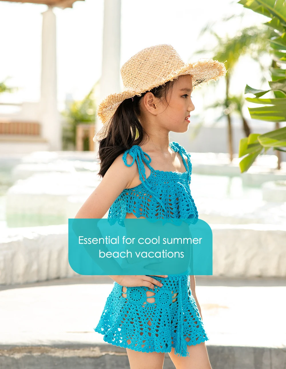 DIY European and American Fashion Handwoven Hollow Suspender Tank Top Short Skirt Girls' Split Swimwear Set