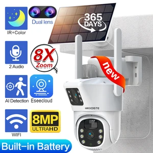 8MP 4K Outdoor Wifi Dual Lens Camera Color Night Vision PTZ Wireless Solar Camera AI Auto Tracking CCTV Surveillance IP Camera