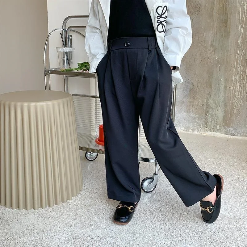 

Baby Girl Boy Suit Pant Wide Leg Infant Toddler Child Button Trousers Infant Toddler Child Casual School Pant Baby Clothes 1-10Y
